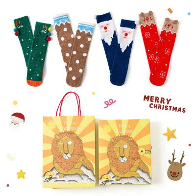 B-Santa Claus Г., новые зимние теплые 4 пары, модные Семейные повседневные носки унисекс с рождественским принтом для мужчин, женщин, мальчиков и девочек Высококачественная упаковка - Цвет: B-Santa Claus