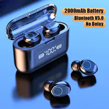 Wireless Bluetooth Headphone LED Power Digital Display IPX7 Waterproof Earphone Lightweight with 2000mah Charging Bin Earbud