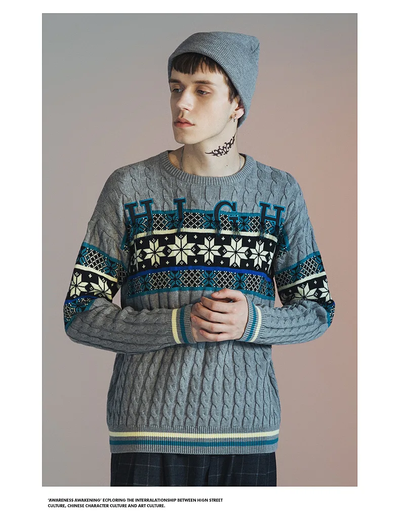 Japanese vintage Jacquard Crew Neck Sweater Men