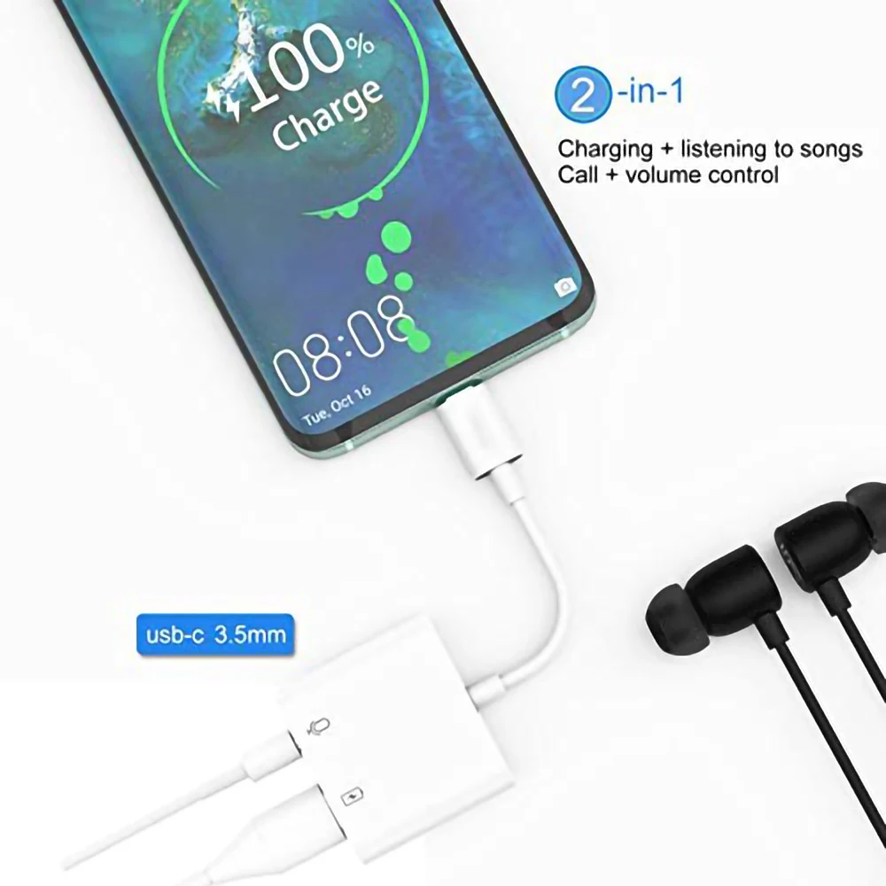 2 в 1 Тип C сплиттер адаптер для huawei samsung Xiaomi Pixel 3,5 мм разъем наушников адаптер Aux кабель сплиттер