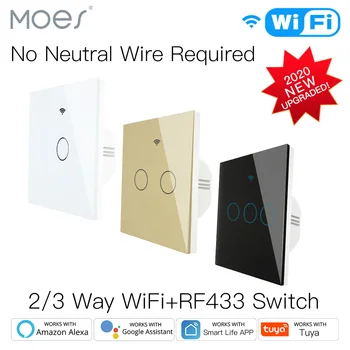 

NEW WiFi Smart Light Switch RF433 No Neutral Wire Single Fire Smart Life Tuya App Control Works with Alexa Google Home 220V EU