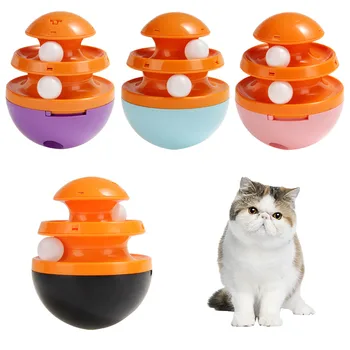 

Interactive Two Level Pet Cat dog Toy Slow Feed Tower Tracks Disc Cat Disc Cat Toys Ball Leak Food Ball