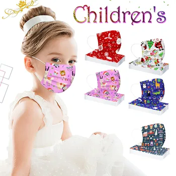 

50PCS Christmas Masks Disposable Children's Mask Children's Cartoon 5 Mixed Masks FilterMouth Caps Ear Hook Mask mascherine