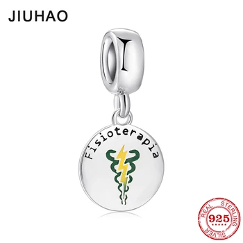 

Round shape 925 Sterling Silver fisioterapia letter fine Pendants beads Fit Original Designer Charm Bracelet Jewelry making