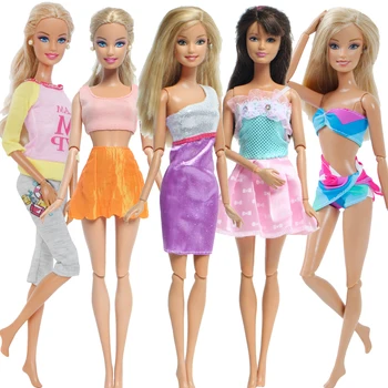 

High Quality 5 Sets Doll Outfits for Barbie Doll Dress Flower Swimsuit T-shirt Pants Short Skirt Summer Clothes Accessories Toy