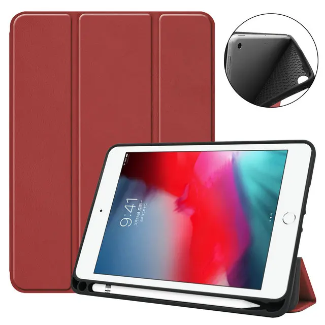 Wine red Чехол для планшета для Apple iPad Mini 5 чехол Mini5 5th gen e-reader чехол для планшета для iPad Mini 4 из искусственной кожи чехол для электронной книги держатель для ручки - Цвет: Wine red