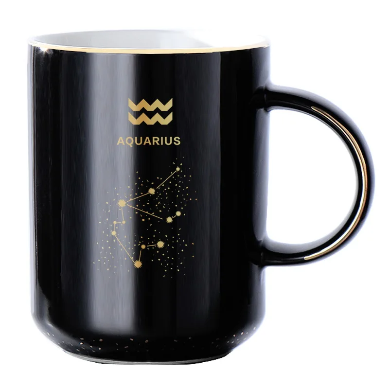Aquarius (black) 12 Созвездие креативные керамические кружки, стильная кофейная чашка большой емкости молочный напиток чашка пара чашка - Цвет: Aquarius (black)