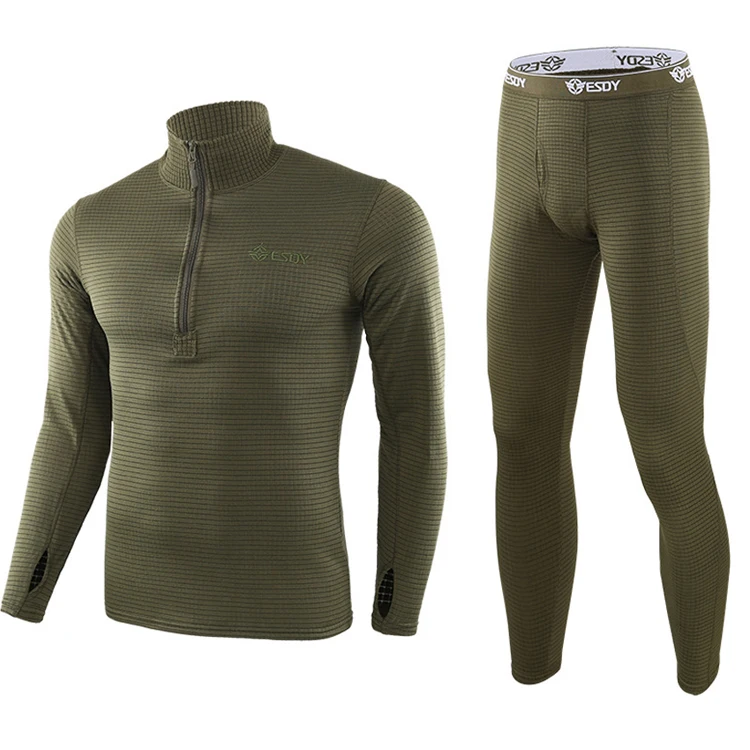 Winter Men Fleece Tactical Underwear Long Johns Uniforms Military Army Polartec Compression Underwear Clothing Sets Lightweight - Цвет: Green