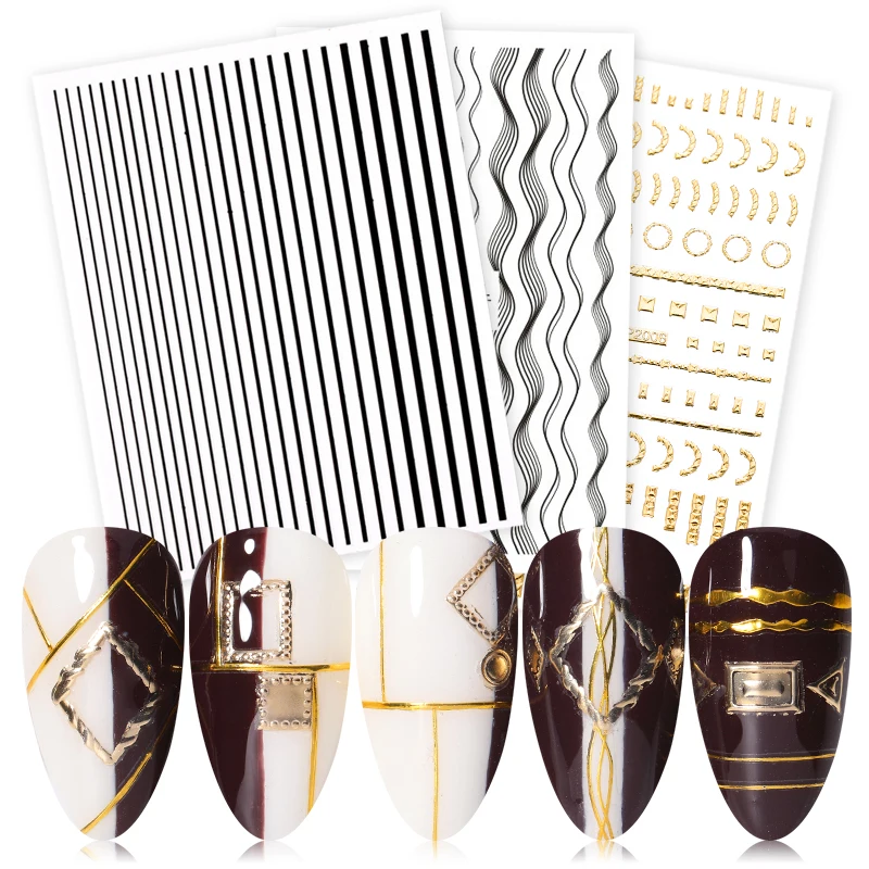 

Metallic Nail Art Stickers Stripe Lines Nail Design Guide Tips Adhesive Striping Tape DIY Manicure Nail Decals Nail Foil Tips