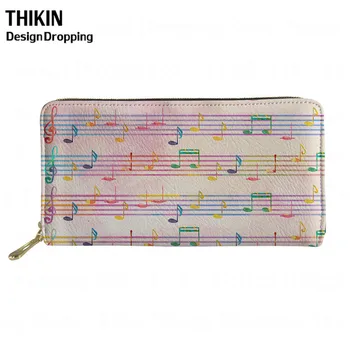 

THIKIN Causal Leather Women Wallet Rainbow Music Note Female Long Clutch Phone Bag Lady Coin Purse Money Bag with Mental Zipper