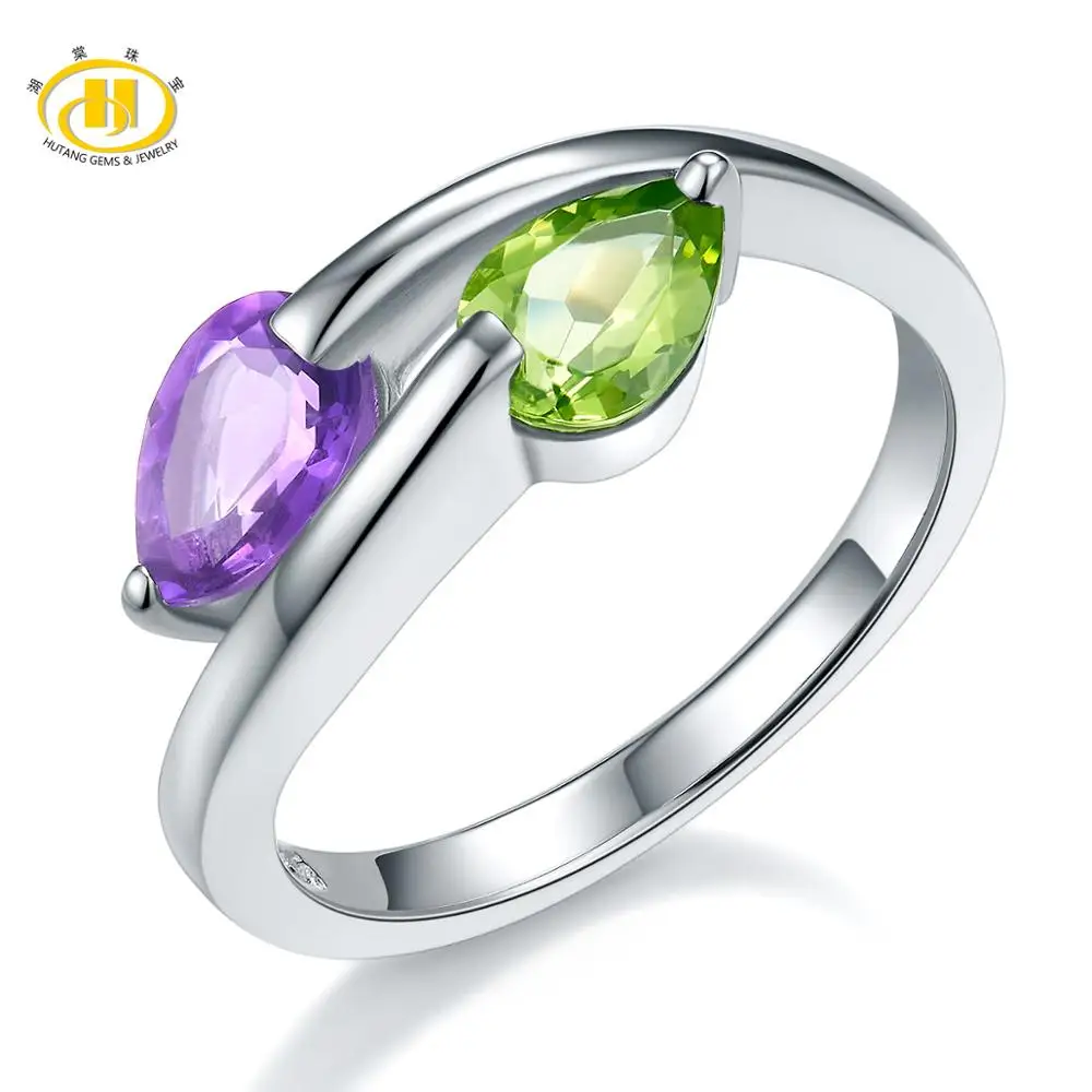 Genuine Amethyst Women's Ring 1.45 Carats Gemstone Peridot Solid 925 Sterling Silver Engagement Rings Fine Jewelry for Gift Genuine Amethyst Women's Ring 1.45 Carats Gemstone Peridot Solid 925 Sterling Silver Engagement Rings Fine Jewelry for Gift