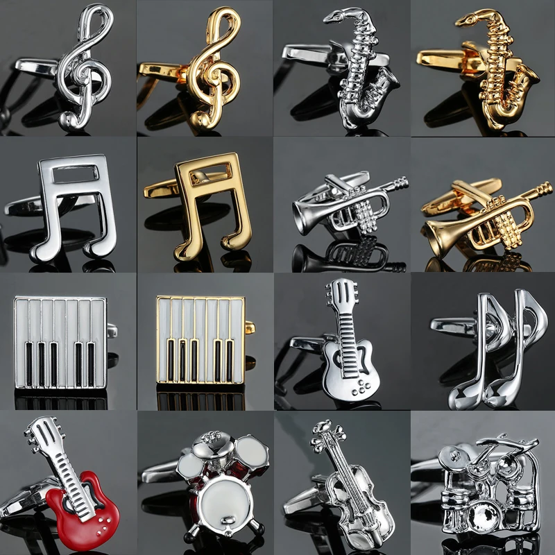 Elegant Music-Inspired Cufflinks for Men - Violin, Piano, and Saxophone Design