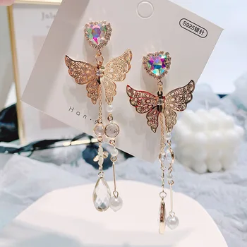 

MWSONYA 2020 New Korean Love Heart Butterfly Earrings Rhinestone Pendant Drop Earrings for Women Earings Fashion Jewelry Gift