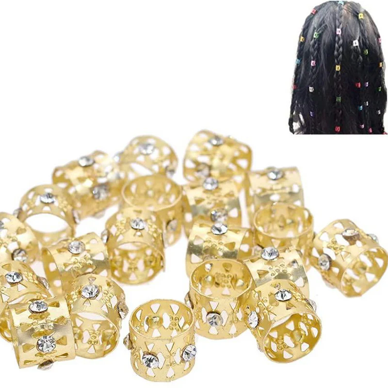 10Pcs  Hair Dread Braids Gold Silver Micro Lock Tube Beads Adjustable Cuffs Clips For Braids Hair Accessories