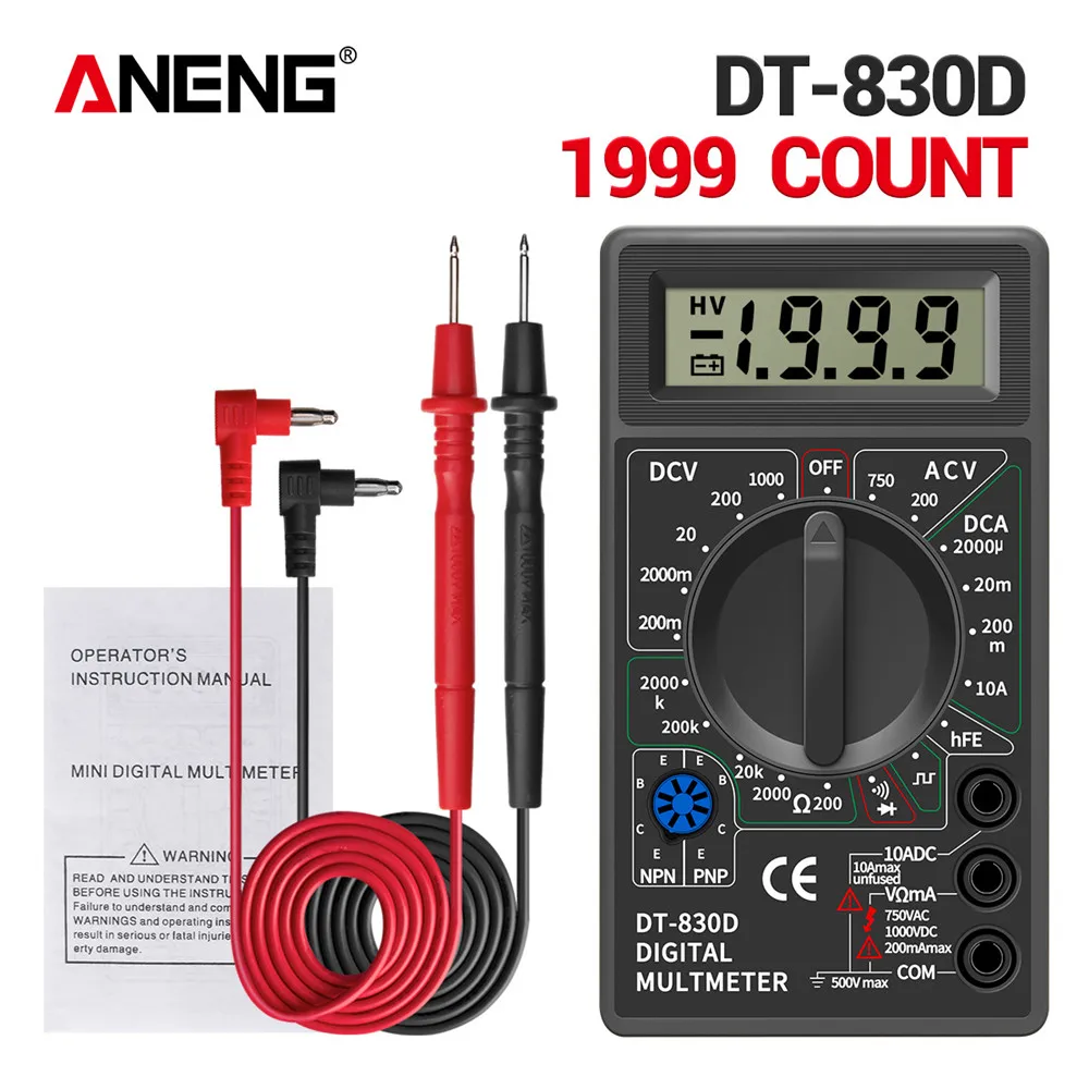 

DT830D Mini Digital Multimeter voltmeter Voltage Ampere Ohm Tester DC AC Ammeter Power Meter Test With Lead Probe Buzzer