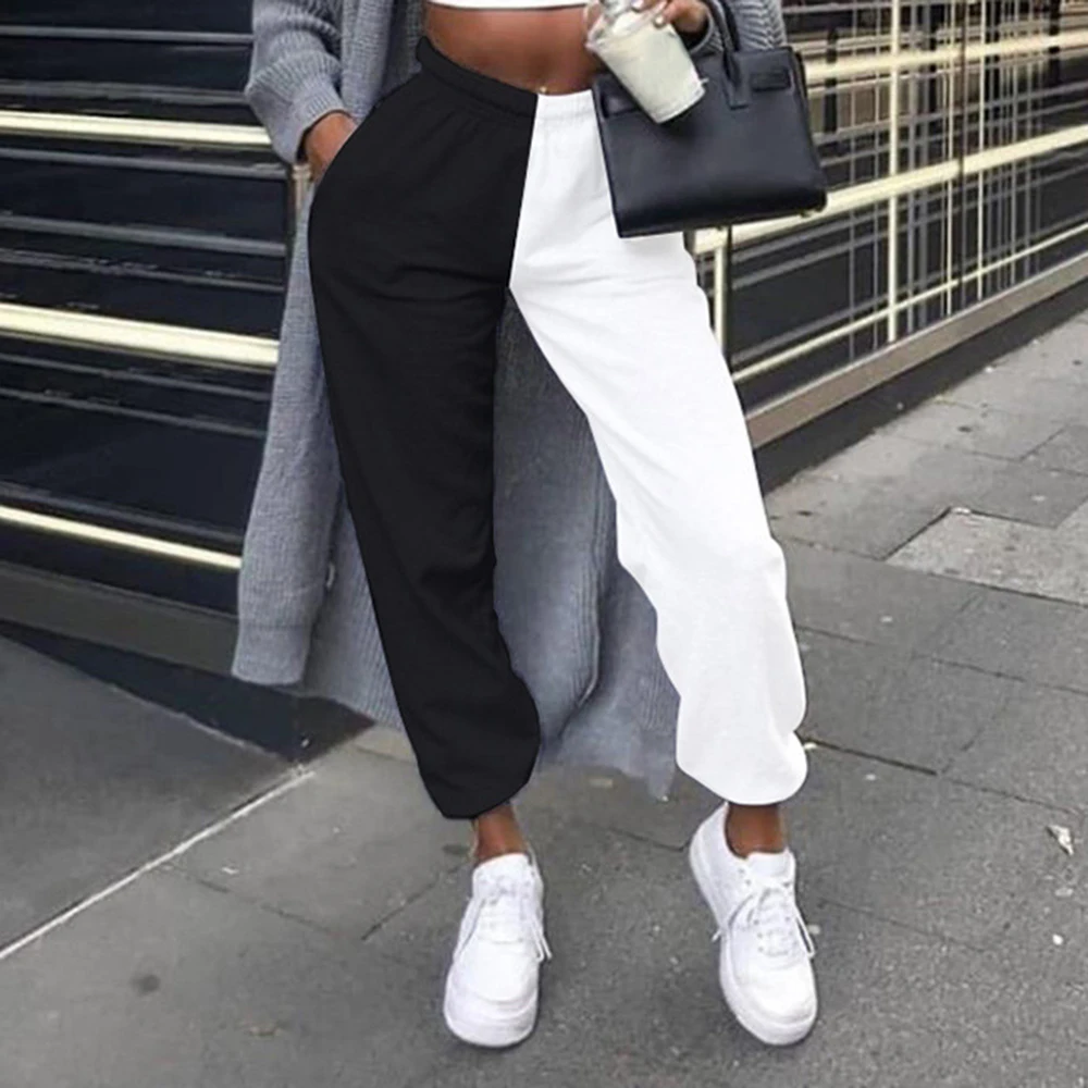 Женские спортивные штаны CYSINCOS черные с высокой талией и цветным блоком в