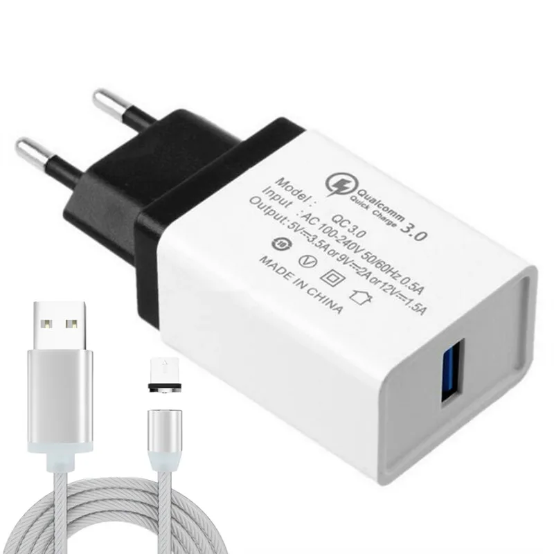 US For and Micro Магнитный кабель usb type-C, магнитный кабель, светодиодный, для быстрой зарядки, USB кабель микро-зарядного устройства, провод для iPhone, huawei, samsung - Цвет: US For and Micro