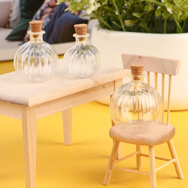 1PC 1:12 Dollhouse Miniature Glass Bottle Cork Cover Tiny Jar Vials Doll House Decoration Accessories Mini Bottle 2