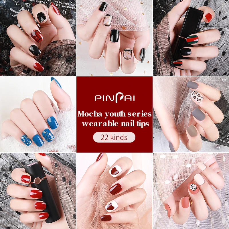 

24pcs Detachable False Nail Artificial Tips Full Cover for Decorated Short Press On Nails Art Fake Extension Tips Adhesive F674