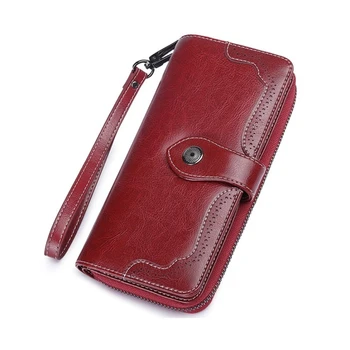 

High Quality Hollow Out Wallet Women Cow Leather Coin Purse Female Long Design Women's Wallet Zipper With Strap Mulit Color