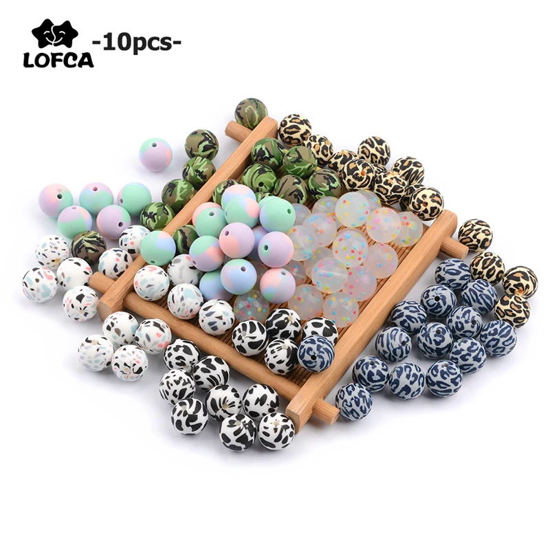 Tie-Dye Loose-Beads Dalmatian Silicone Chewable LOFCA Teething Camo Terrazzo DIY Leopard