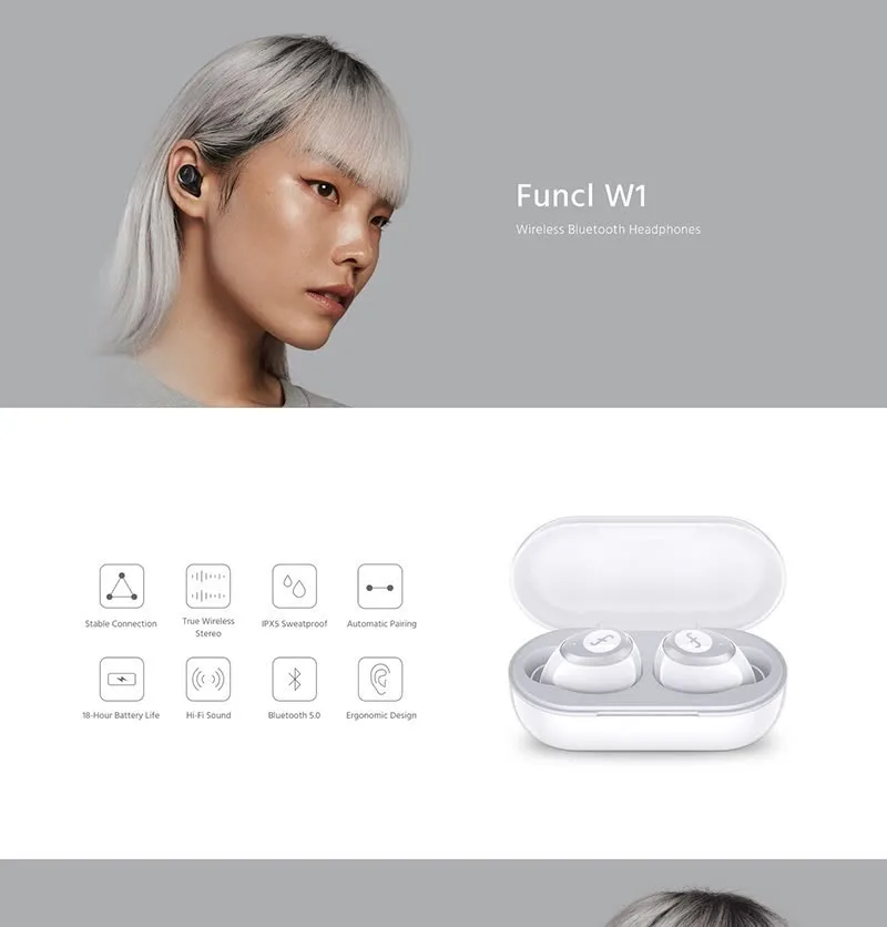 FUNCL W1 tws bluetooth наушники микрофон сенсорное управление гарнитура наушники 5,0 Contral Nosie Reduction Tap Contral наушники