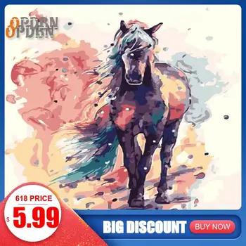

OPDBN Tainted Frame DIY Painting By Numbers Colorful Horse Paint by Number Kits Picture By Numbers For Adults Modern Wall