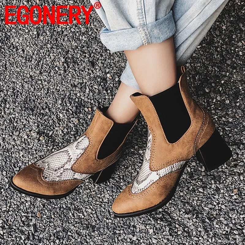 

EGONERY 2019 winter new fashion ankle boots outdoor mixed colors slip-on plus size high heels women shoes drop shipping