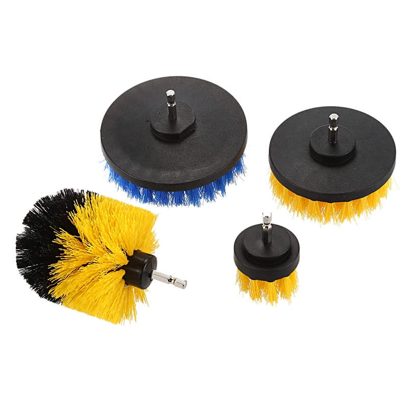 

Drill Brush - 2 3 4 5 in Soft Medium Bristle Scrub Attachments Cleaning Kit for Bathroom Shower Tile Grout Carpet Tires Boats Ki