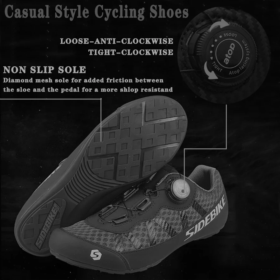 SIDEBIKE 2 Colors Cycling Shoes Men Pro Team Mountain Road Bike Shoes Rubber Breathable Bicycle Unlocked MTB 36-46 Size
