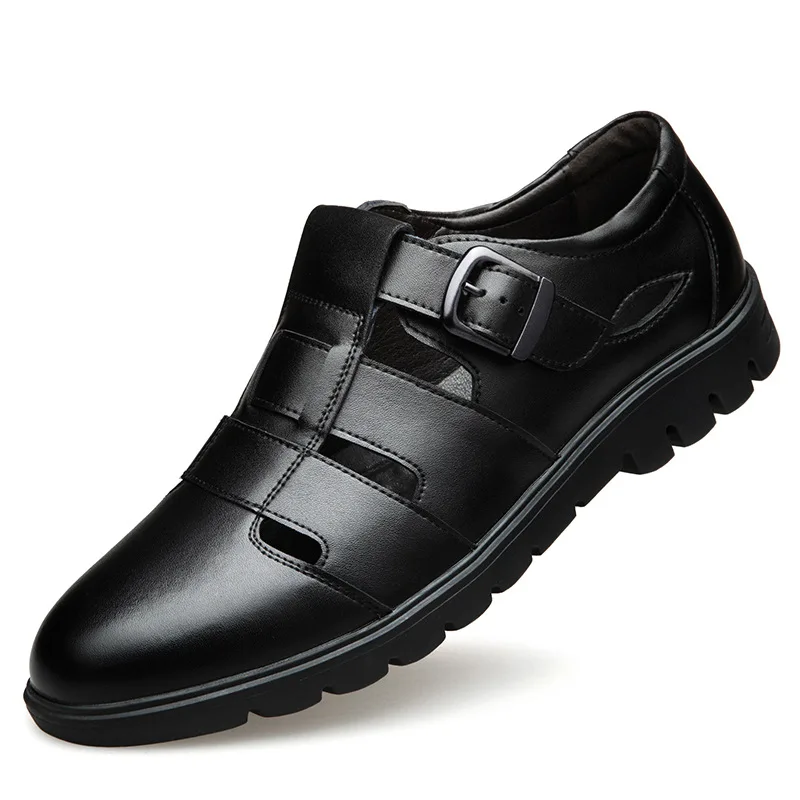 

Summer Hollow out Breathable Leather Sandals Men's Middle-aged Closed-toe Leather Sandals Genuine Leather Soft Bottom Sandals Da