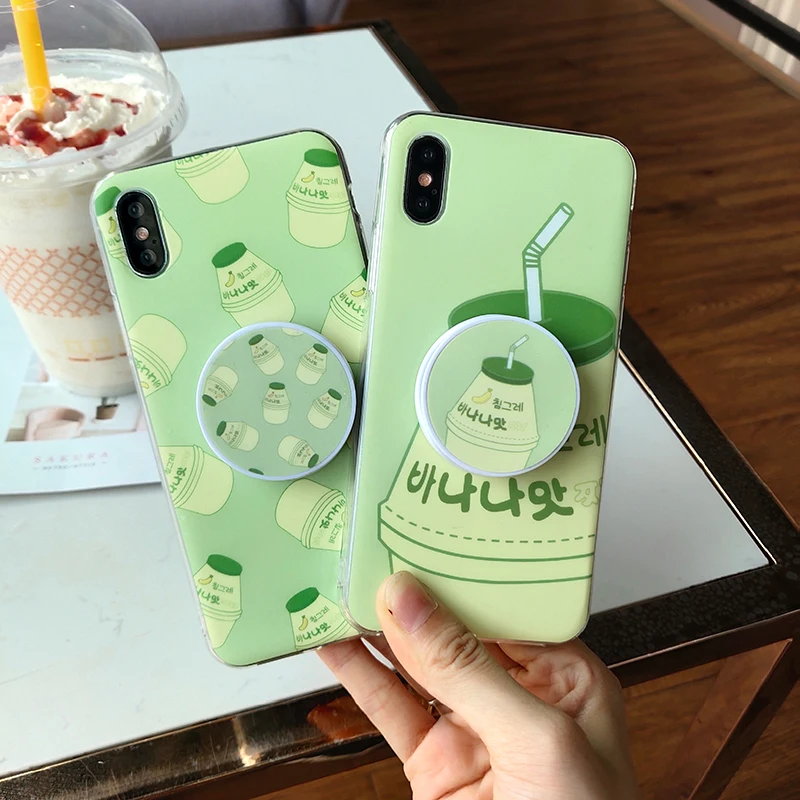 

IRONGEER Cute Korean Style Yakult Milk Phone Case For iPhone X XS MAX XR 6 6s 7 8 Plus Holder Back Cover Case