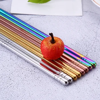 

1 Pair Stainless Steel Tableware Colorful Length 23cm Reusable Chopsticks Dishware Silver Iron Antiskid Household Metal Chinese