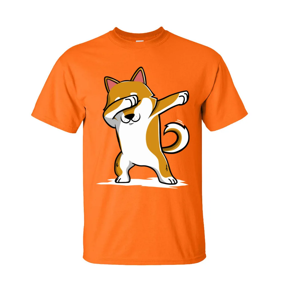 Funny Shiba Inu Dabbing Tops Tees Discount Crew Neck Normal Short Sleeve Cotton Men's T-Shirt Casual T Shirt Wholesale Funny Shiba Inu Dabbing-201 orange