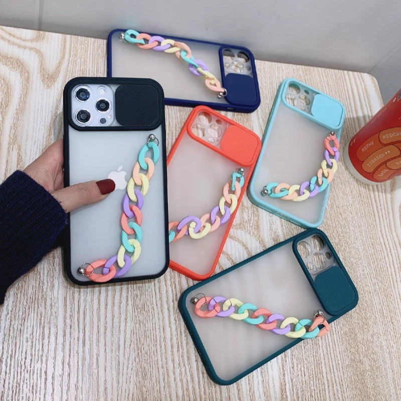 Slide Camera Lens Protection Phone Case for huawei P Smart 2021 Y7A 3D Wrist Chain phone case for huawei y7a y 7a p smart 2021 waterproof case for huawei