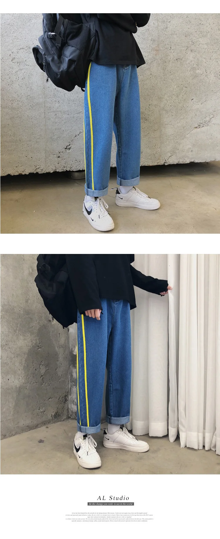 Autumn New Jeans Men Fashion Washed Solid Color Casual Denim Trousers Man Streetwear Wild Loose Hip Hop Straight Jeans Pants Men