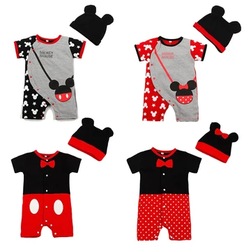 

2020 Newborn Mickey Minnie Baby Jumpsuits 2pcs Rompers Baby Girl Summer Short Sleeve Clothes Boy Clothing Infants Outfits Kids