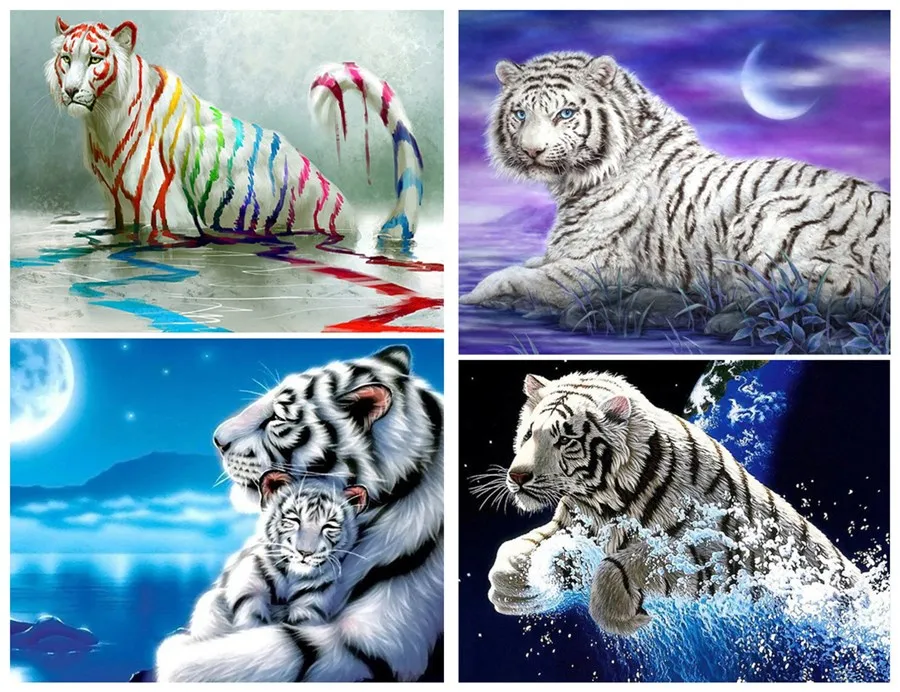 5D DIY Diamond Painting Cartoon Animals White tiger Painted 2020 Embroidery Animal Cross stitch Crafts home Decor | Дом и сад