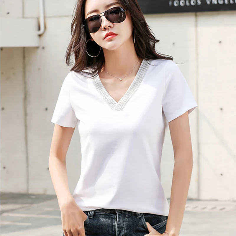 Женская хлопковая Футболка Poleras Mujer De Moda летняя футболка с коротким рукавом и