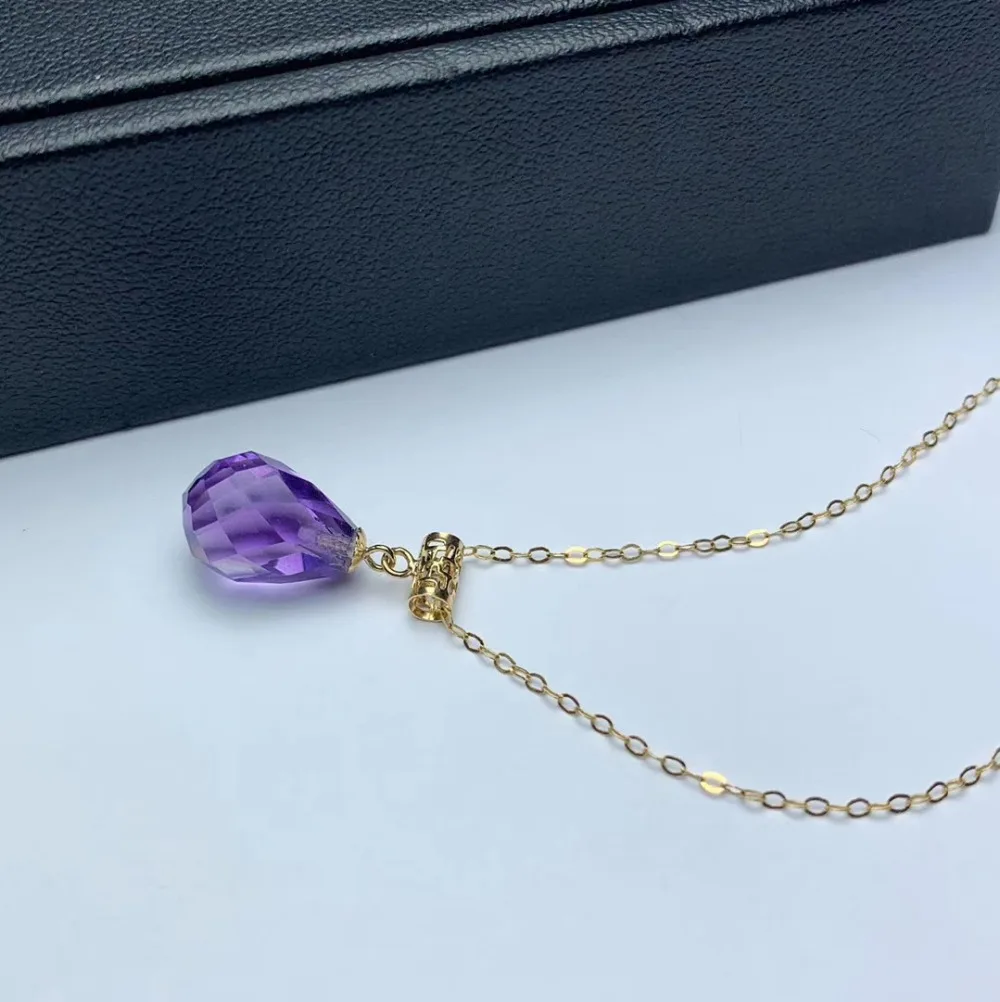 Shilovem 18k Желтые пьезоэлектрические подвески из аметиста, ювелирные украшения для женщин, Трендовое ожерелье, Классический подарок 8*11 мм mymz0811999z