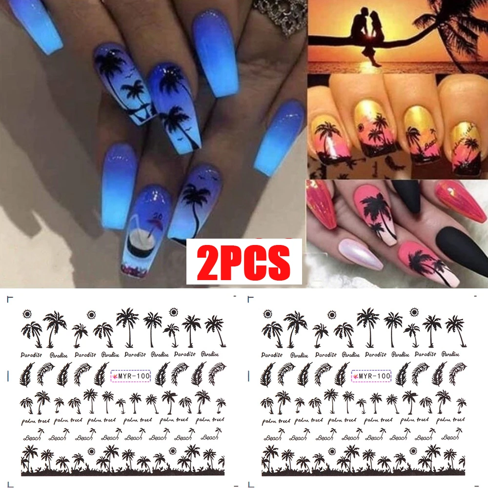 2pcs Tropical Style Coconut Tree Transfer Paper Palm Tree Design Nail  Stickers Nail Decals 3d Manicure Nail Art Decoration 2021 - Stickers &  Decals - AliExpress