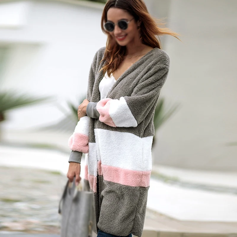 Осенняя Женская куртка Manteau Femme, пальто, женские зимние куртки, пуловер, повседневный зимний плюшевый кардиган средней длины, плотное пальто