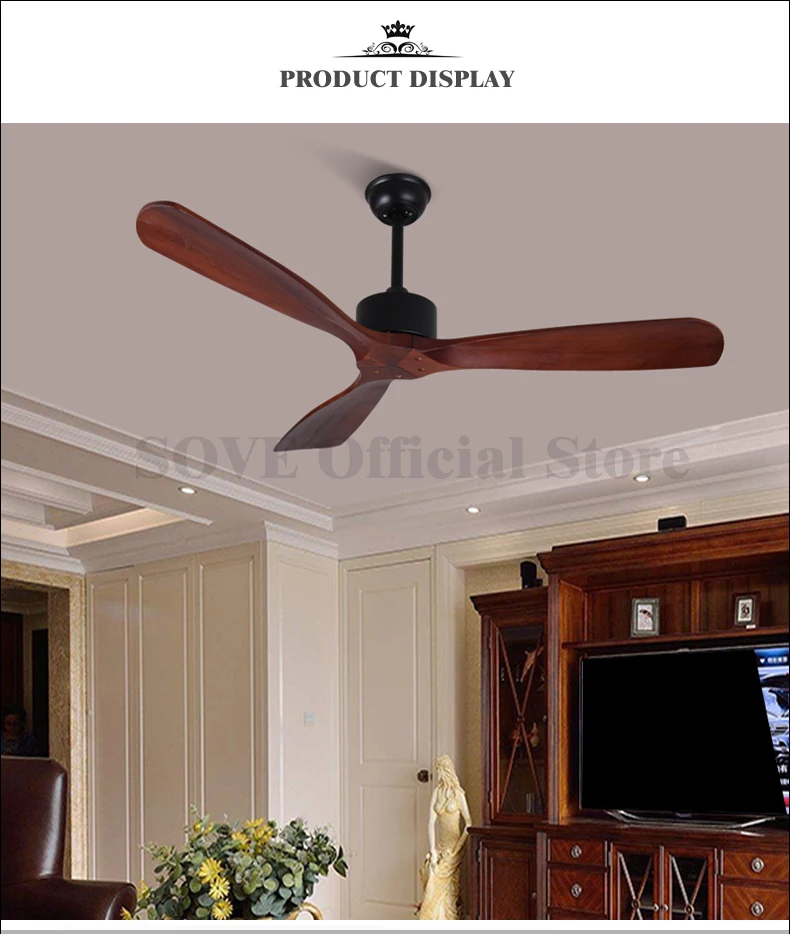 42 Inch Industrial Vintage Ceiling Fan Without Light Wooden