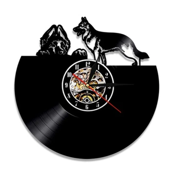 

Cute Pet Dog Living Room Decoration Watch European American Style Design Retro Personality Vinyl Wall Clock Home Decor Clocks