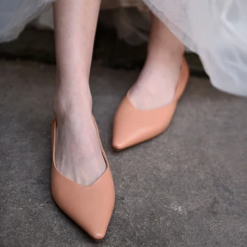 

Artmu Fashion Loafers Women's Shallow Mouth Work Shoes Single Shoes Pointed Toe Genuine Leather Flats Soft Soles Moccasin Shoe