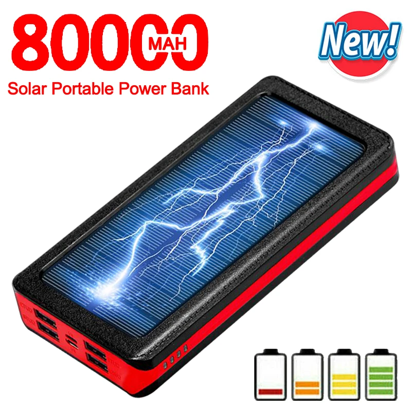 Solar Phone 80000mAh Quick Charge Powerbank External Battery with Flashlight 4 USB Ports Portable for Xiaomi Iphone Samsung power bank charger