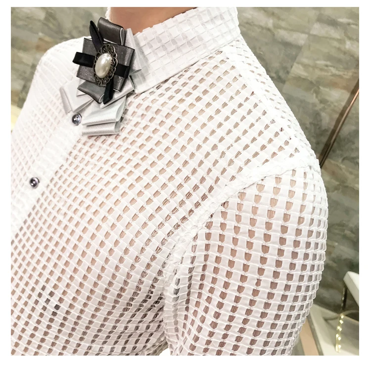Мужская рубашка, Просвечивающая, модная, дизайнерская, повседневная, приталенная, с длинным рукавом, для клуба, выпускного, вечерние, светская, Сексуальная рубашка