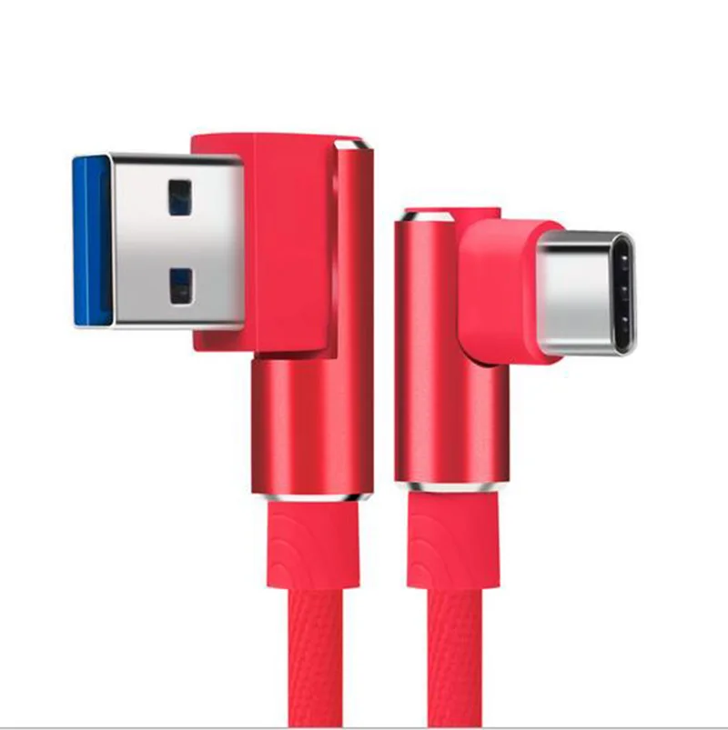 90 градусов правый угол usb type C кабель для huawei mate 20 10 P20 lite p30 P10 pro nova 5 4 honor 20 9x v30 игровой Кабель зарядного устройства - Цвет: Red type c cable