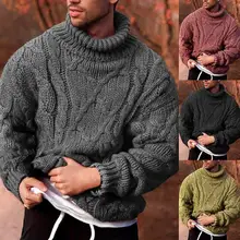 

40%HOTFashion Men Autumn Winter Twist Braid Knit Sweater Turtle Neck Jumper Pullover