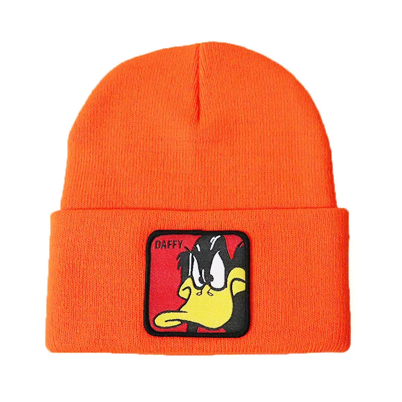 Новая модная вязаная шапка с рисунком Даффи Дак из мультфильма, Мужская Уличная шерстяная шапка в стиле хип-хоп, теплая шапка для мальчиков, милая шапка для катания на лыжах - Цвет: Оранжевый